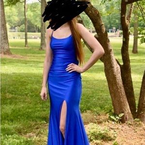 La Femme - 28296 Long Tie-Up Back High Leg Slit Jersey Prom Dress